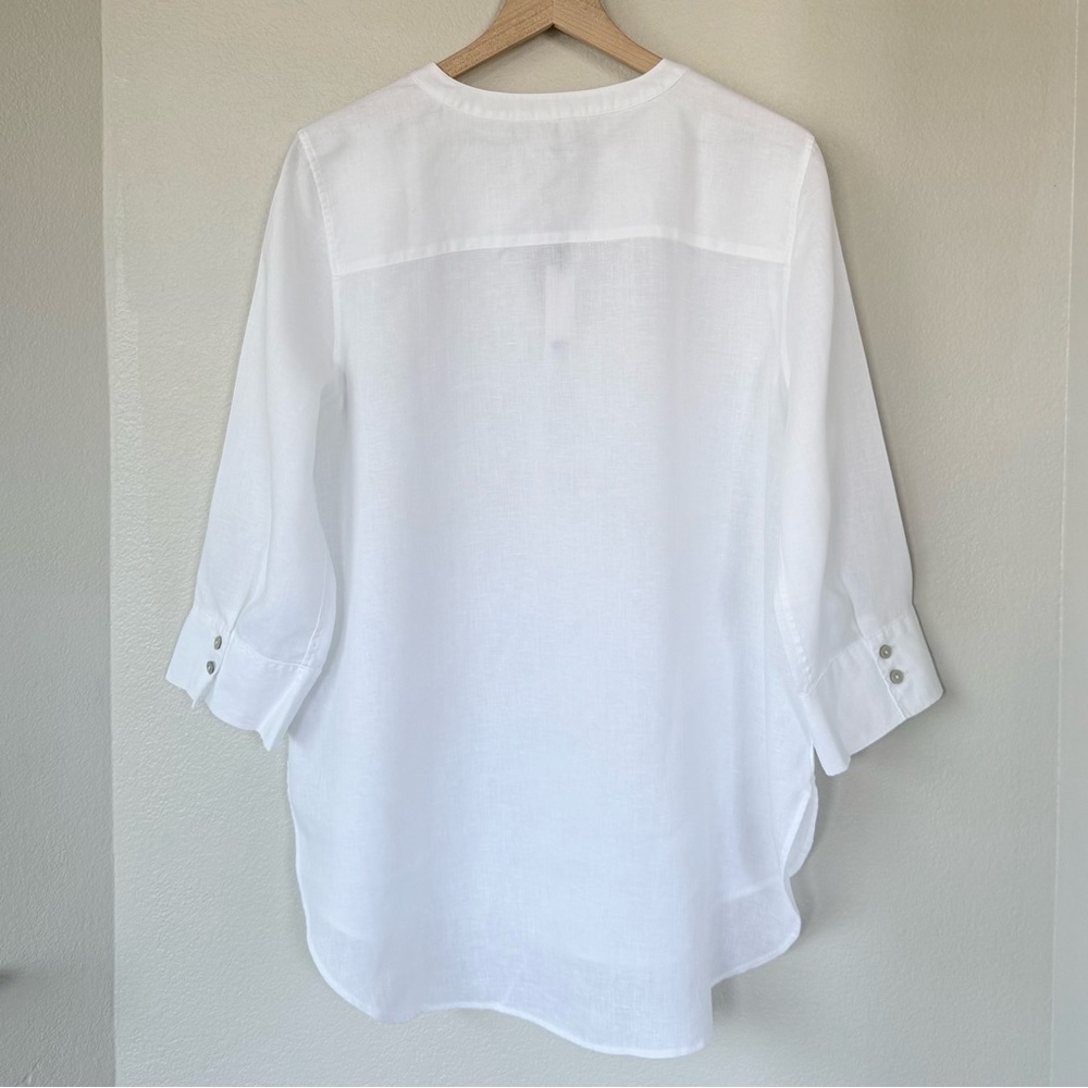 CHICO’S NWT 2 / Women’s L No Iron Linen Tunic in Optic White • Neutral Blouse - Picture 5 of 11